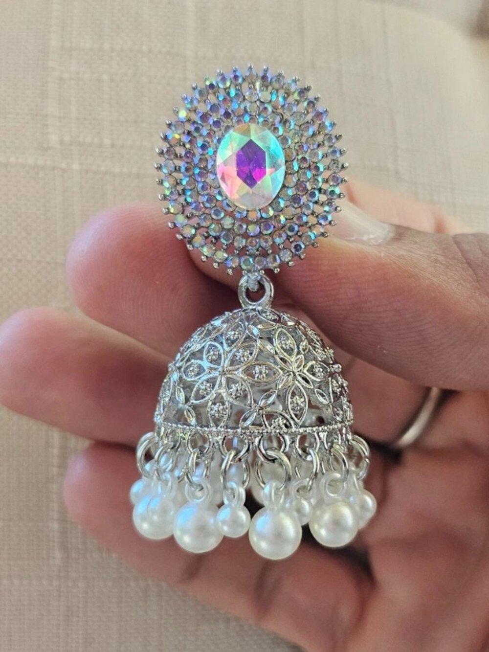 Silver Tone Jhumka Earrings Pakistani Indian Ethnic Earrings Fashion Jewelry New - Picture 2 of 13